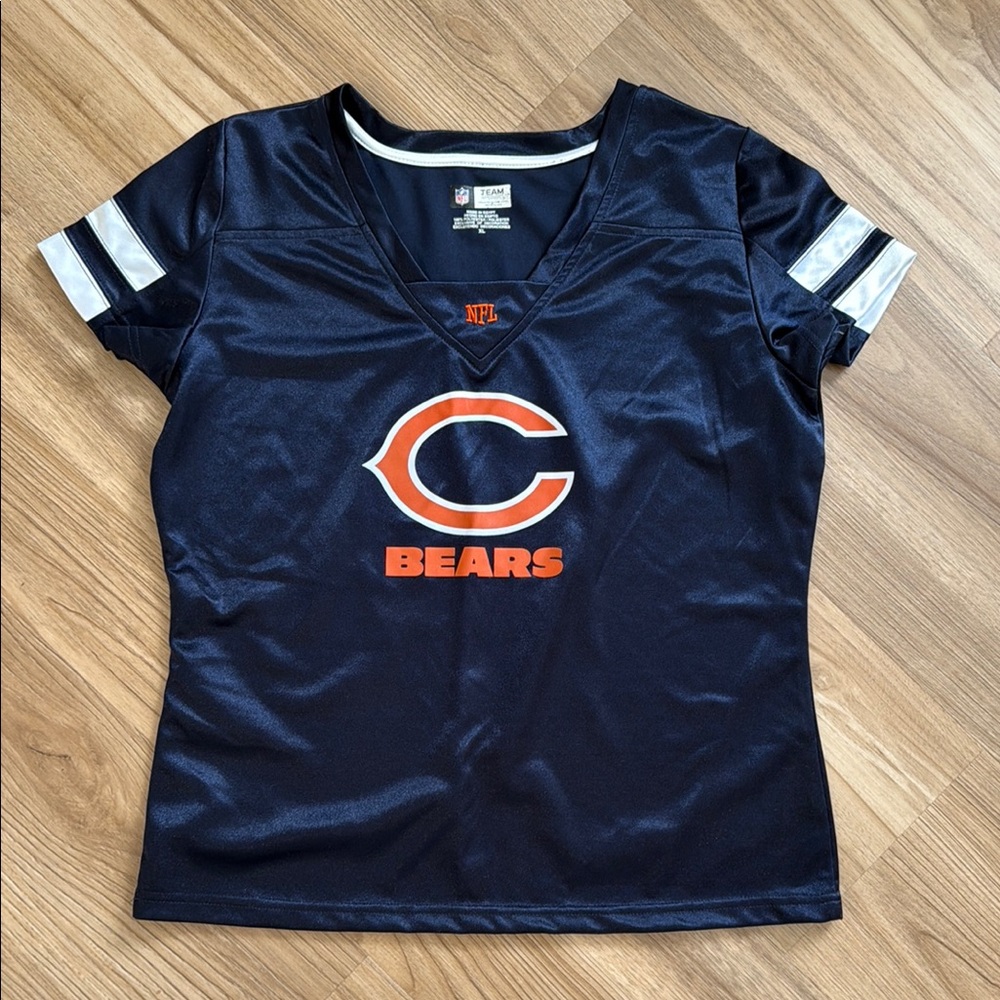 NFL Chicago Bears Navy and Orange V-Neck Tee XL